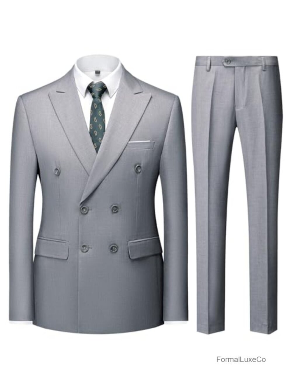 Mens 3 Piece Slim Fit Double Breasted Tuxedo Suit Set Wedding Prom